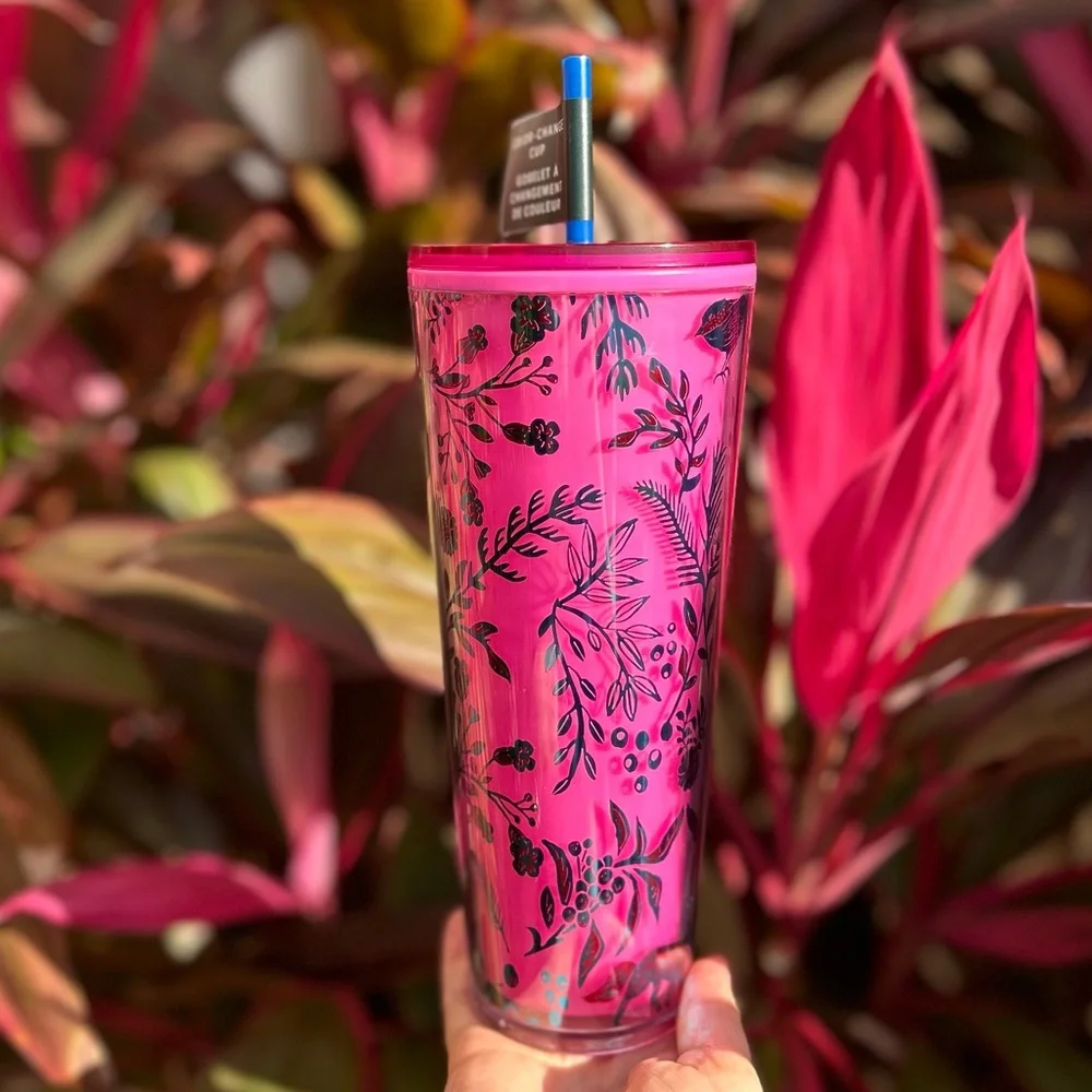 New Starbucks 2022 Holiday Woodland Pink Red Lace Color Change Tumbler - Picture 2 of 3